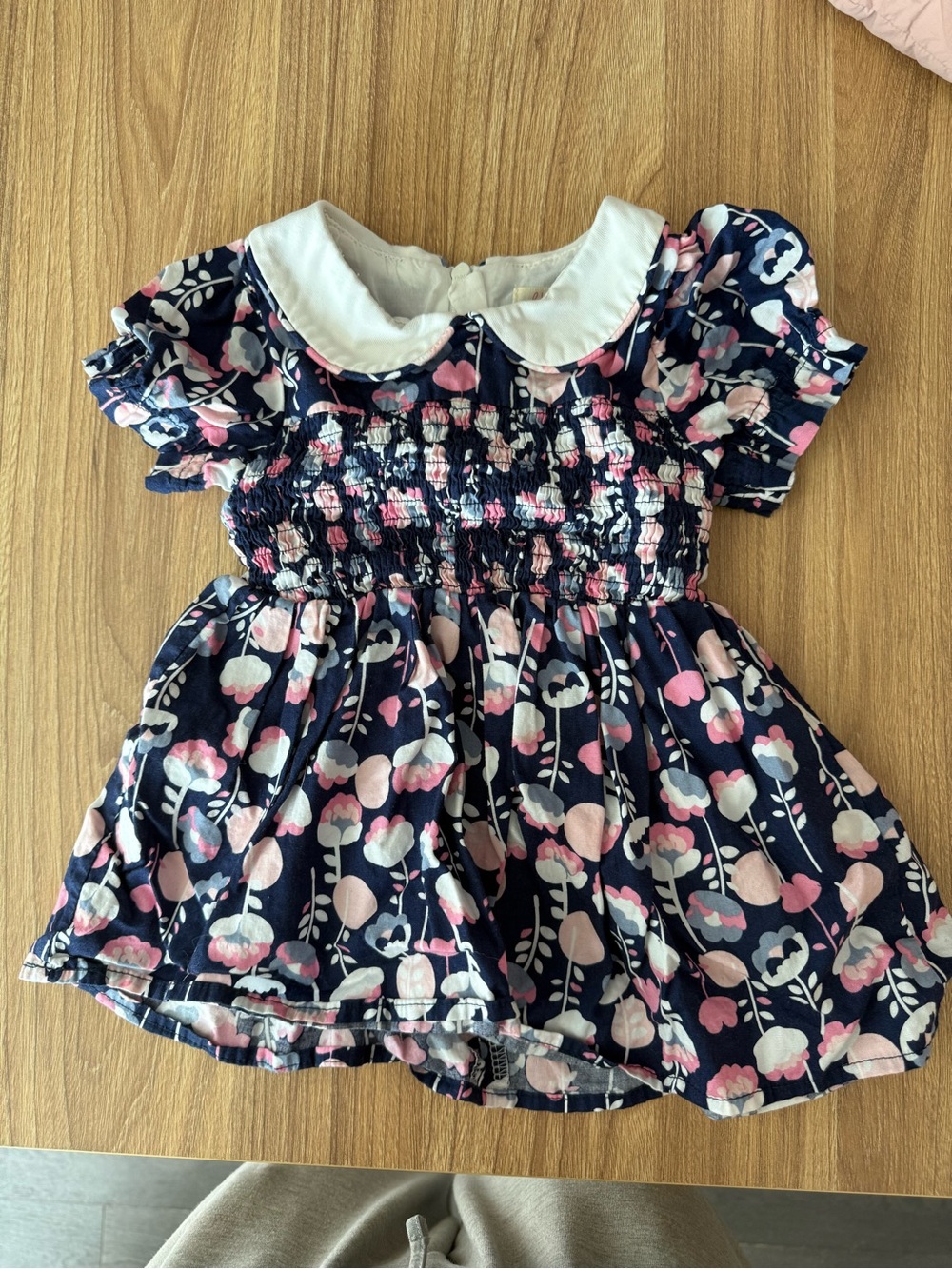 bloom Navy Pink White Floral Smocked Dress